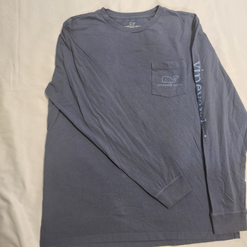 Vineyard‎ Vines Men's Long Sleeve T-Shirt Size Medium Grey/ Blue Spellout Whale